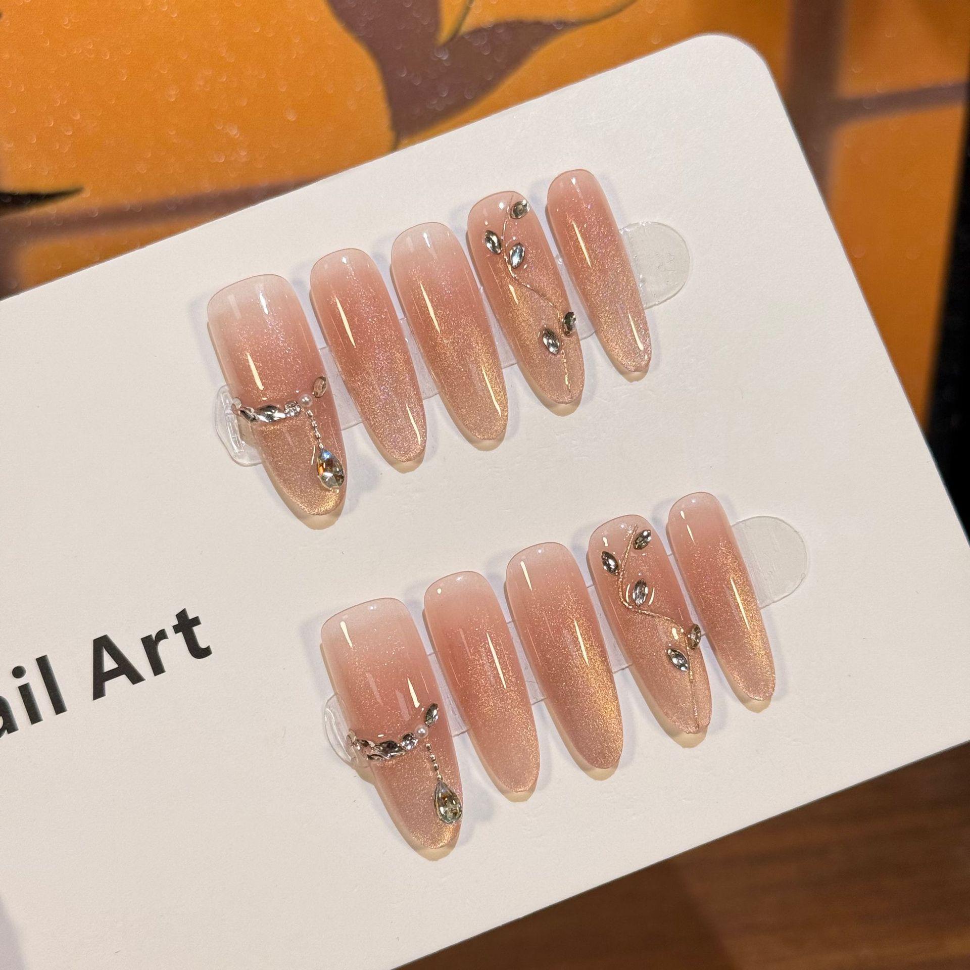 

Champagne Gold Cat Eye Gradient Rhinestone Nail Stickers Extra Small