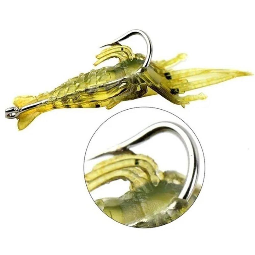 1PACK Soft Simulation Fishhook Shrimp Prawn Lure Hook Tackle Bait Fishing Lures Artificialbait Luminous Shrimp 4cm