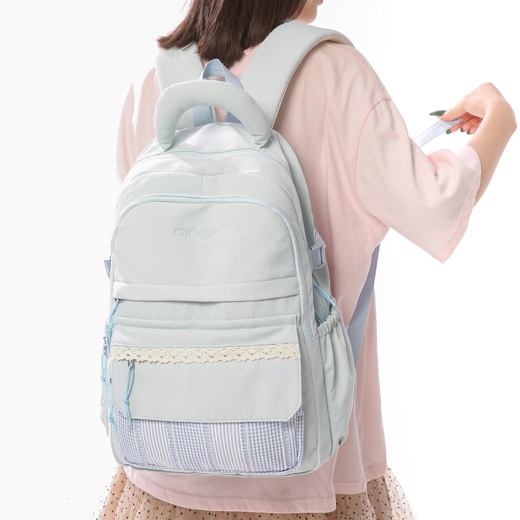 Casual Large Capacity Lightweight Patchwork Backpack for Girls Student School Bag Leisure College Style Double Shoulder Bag