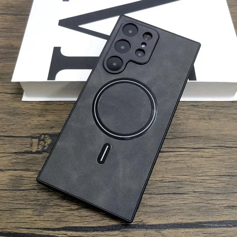Faux Leather Luxury Soft TPU for Magsafe Magnetic Phone Case for Samsung Galaxy S23 S21 S20 FE S24 S22 Plus Note 20 Ultra Cover