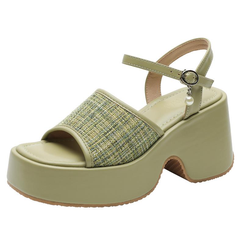 Sandals Women's Slope Heel Small Man Thick Sole Height Increase 7cm One-word Buckle Belt Summer Women's Shoes Celebrity Wind Waterproof Table Open Toe