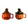 Funny Halloween Ceramics Mug Heat Resistant Coffee Cup with Witch Hat Lid Beverage Container For Adults Kids Gifting