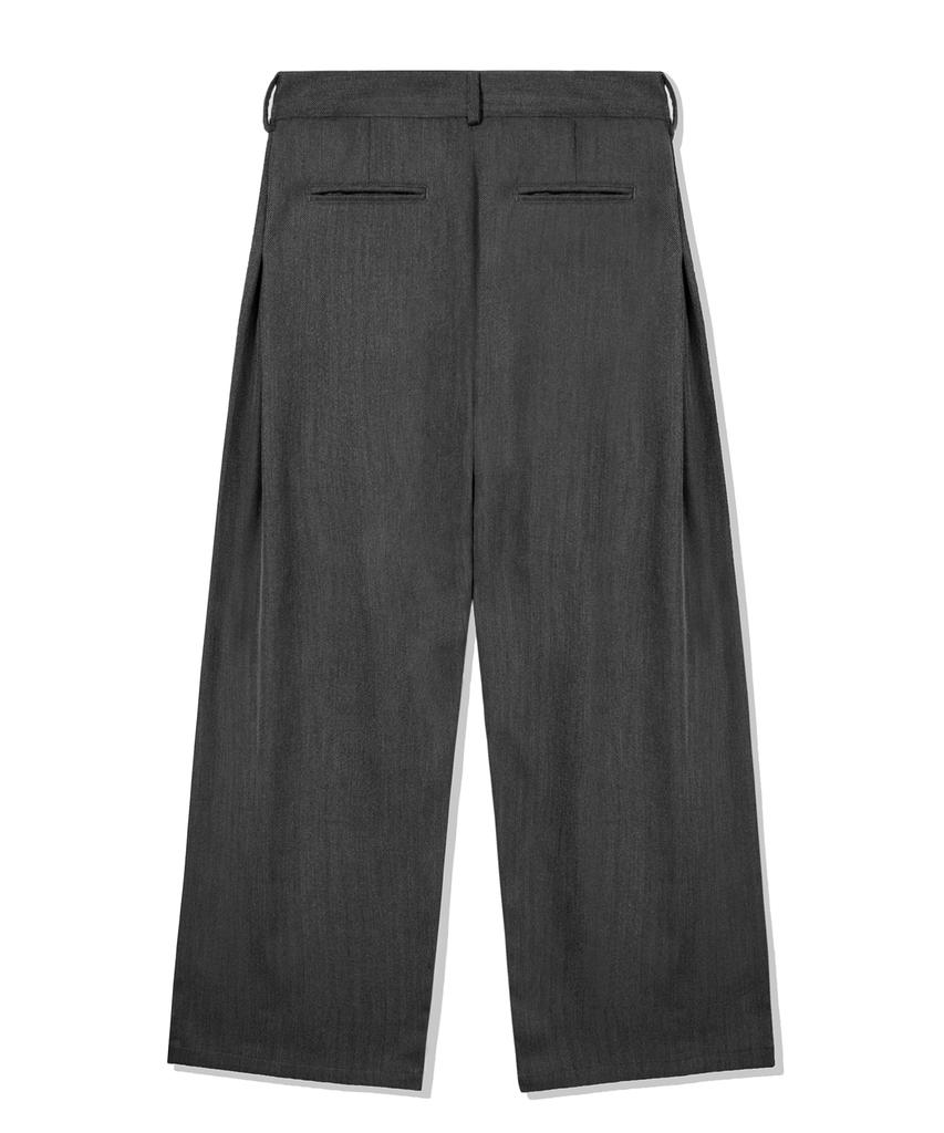 TRILLION Wool-Like Inverted Tuck Herringbone Wide Pants (Gray)