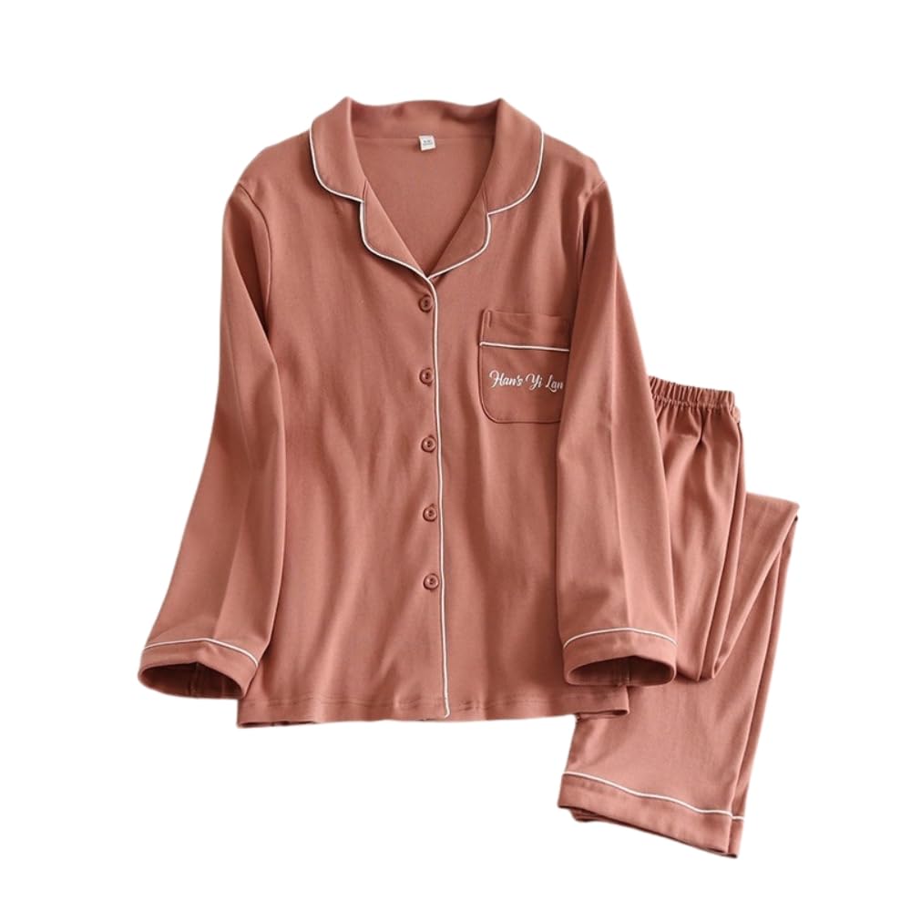 Anna Aj Japan Cotton Long Sleeve Top and Bottom Loose Perfect for Loungewear or Hospital Plus Sizes Brick Women's 100% Pajamas, Set, Moisture-Wicking,