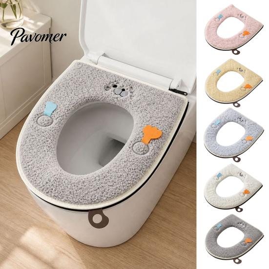 Non-slip Bathroom Decor Soft Plush Toilet Seat Cover, Thick Washable Pad with Zipper And Reusable Mat Handle, Warm Skin-Friendly Cushion for O-Shaped