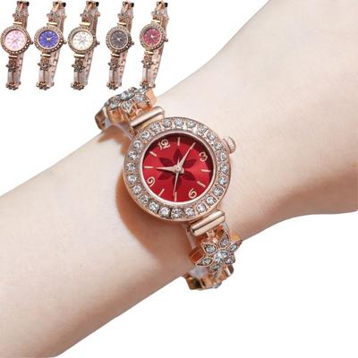 With Adjustable Bracelet Circle Shaped Watch Rhinestone Wrist Decoration Quartz Watches  Women Girl
