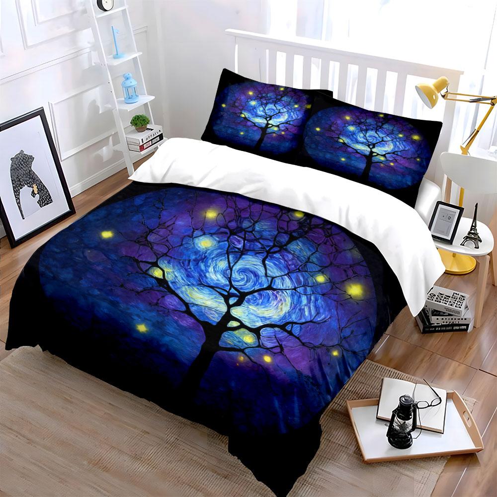 Starry Night Tree Decor Set Soft Comfortable Duvet Cover Bedding Set Included 1*Duvet Cover & 2*Pillowcases, Gift
