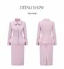 AD Korean Style Women's Stand-Up Collar Coat & Pink Wool Skirt Set, 2025 Winter Collection