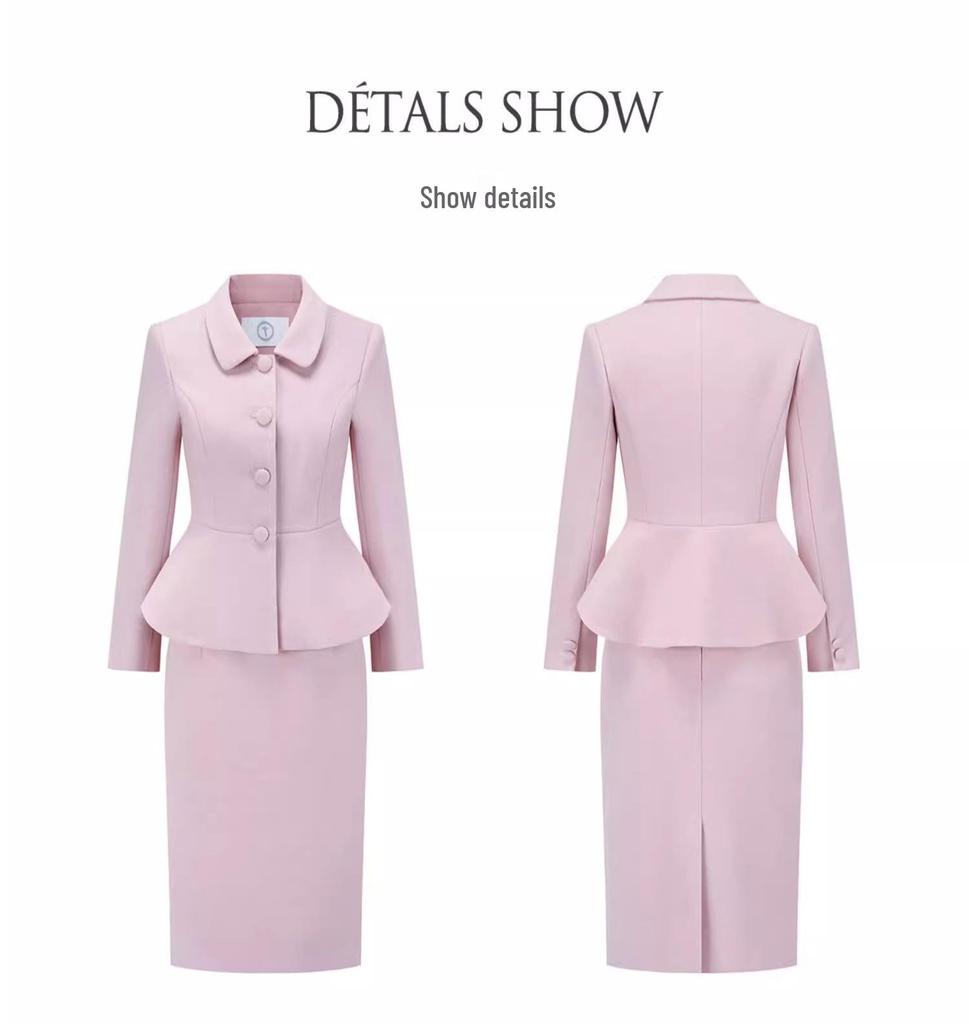 AD Korean Style Women's Stand-Up Collar Coat & Pink Wool Skirt Set, 2025 Winter Collection