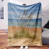 The Beach with Sea Grass In Fore.-Themed Blanket - Comfortable Flannel Fabric Hypoallergenic Suitable for All Seasons - Ideal for