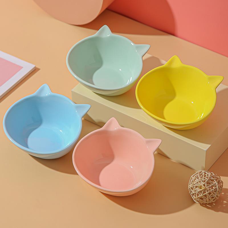 Macaron cat bowl ceramic pet bowl cat bowl dog bowl cat bowl with angled mouth for neck protection ceramic snack bowl water bowl