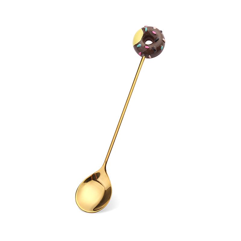 Cute Stainless Steel Donut Shaped Spoon Fork Ice Cream Cake Dessert Spoons Coffee Stirring Spoon Candy Cartoon Teaspoon