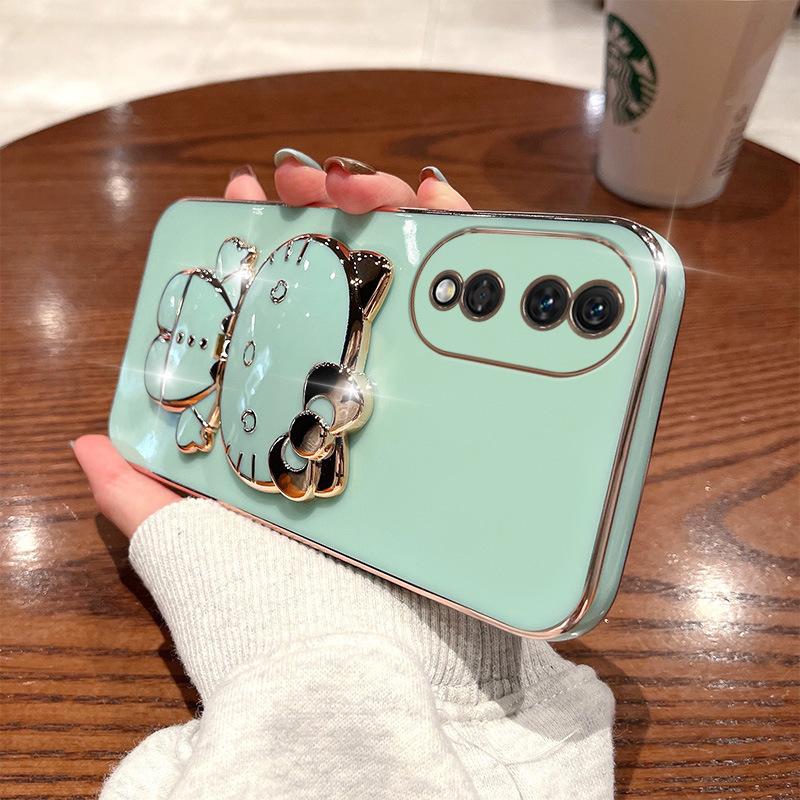 Honor 111 mobile phone case electroplated cat bracket makeup mirror Honor Power silicone soft case protective cover batch
