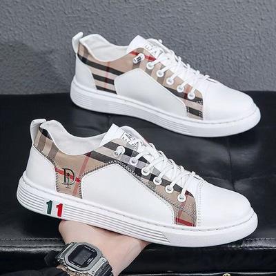 Men's Casual Board Shoes Fashion White Shoes Comfortable Breathable Trend Men's Shoes Plaid Board Shoes Men