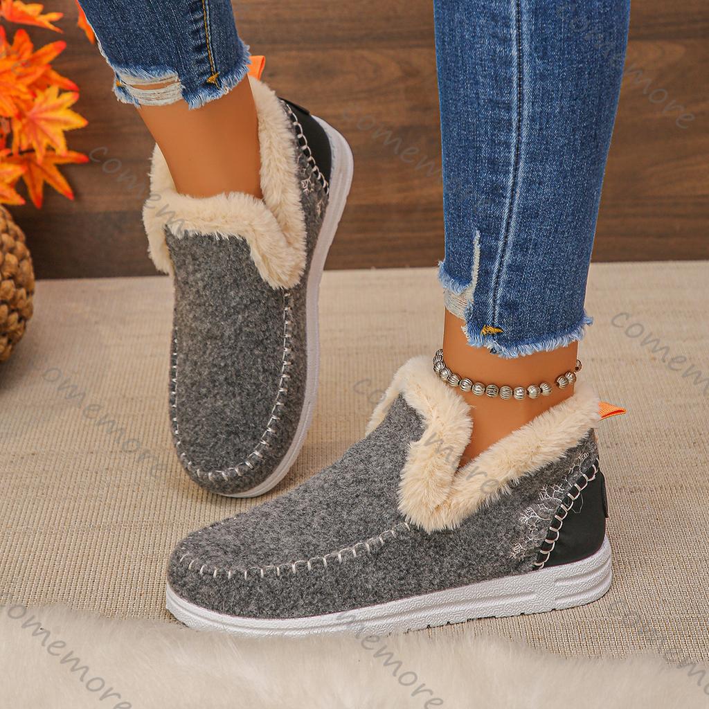 Fashion Comemore Winter Flats for Women Thick-soled Snow Boots Female Padded Thickened Fur Warm Large Size Casual Women's Cotton Shoes