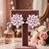 Luxury Trendy Pink Flower Stud Earrings Sparkling Zircon Sakura Cherry Blossom Rhodium Plated Jewelry Women Party Gifts Simple