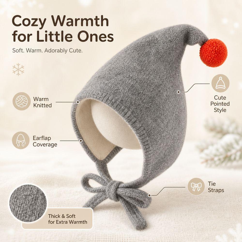 Adjustable Tie Straps Baby Winter Hat Thick Warm Pom Pom Bonnet New Toddler Bonnet  Baby Boys