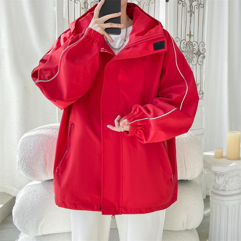 Jacket Men's Spring and Autumn New Trendy Brand Loose Stripe Hooded Tooling Student Handsome Charge Jacket Top Men