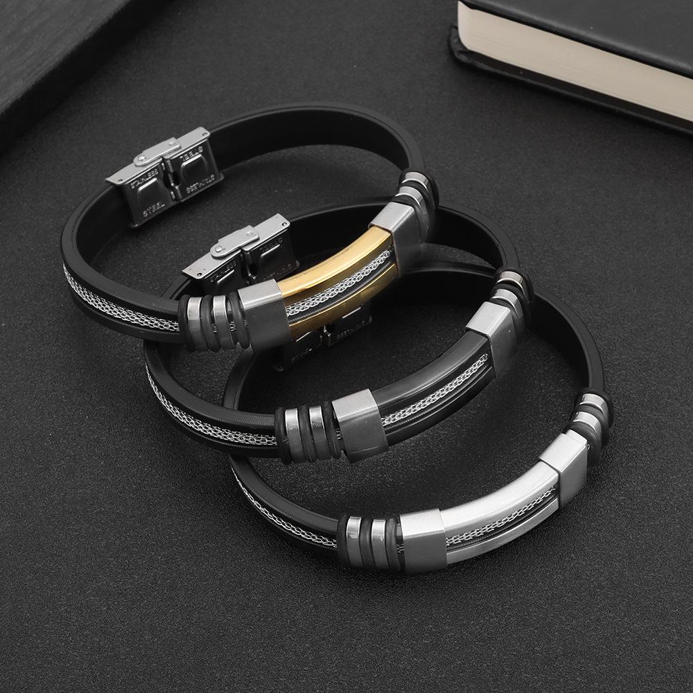 Stainless Steel Bangle Men's Hip Hop Silicone Bracelet