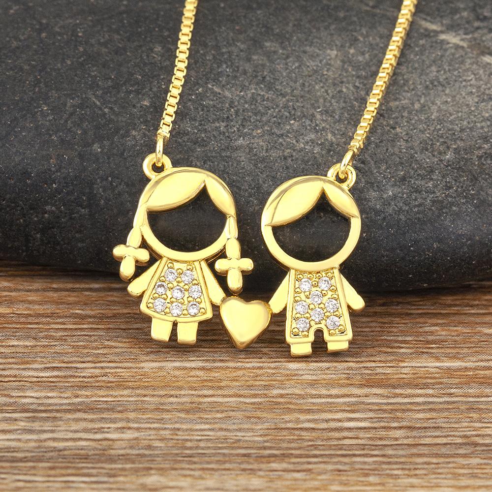 Nidin Hot Sale Family Love Mom Dad Son Daughter Necklace Girl Boy Heart Pendant Cubic Zirconia Couples Jewelry Gift Wholesale