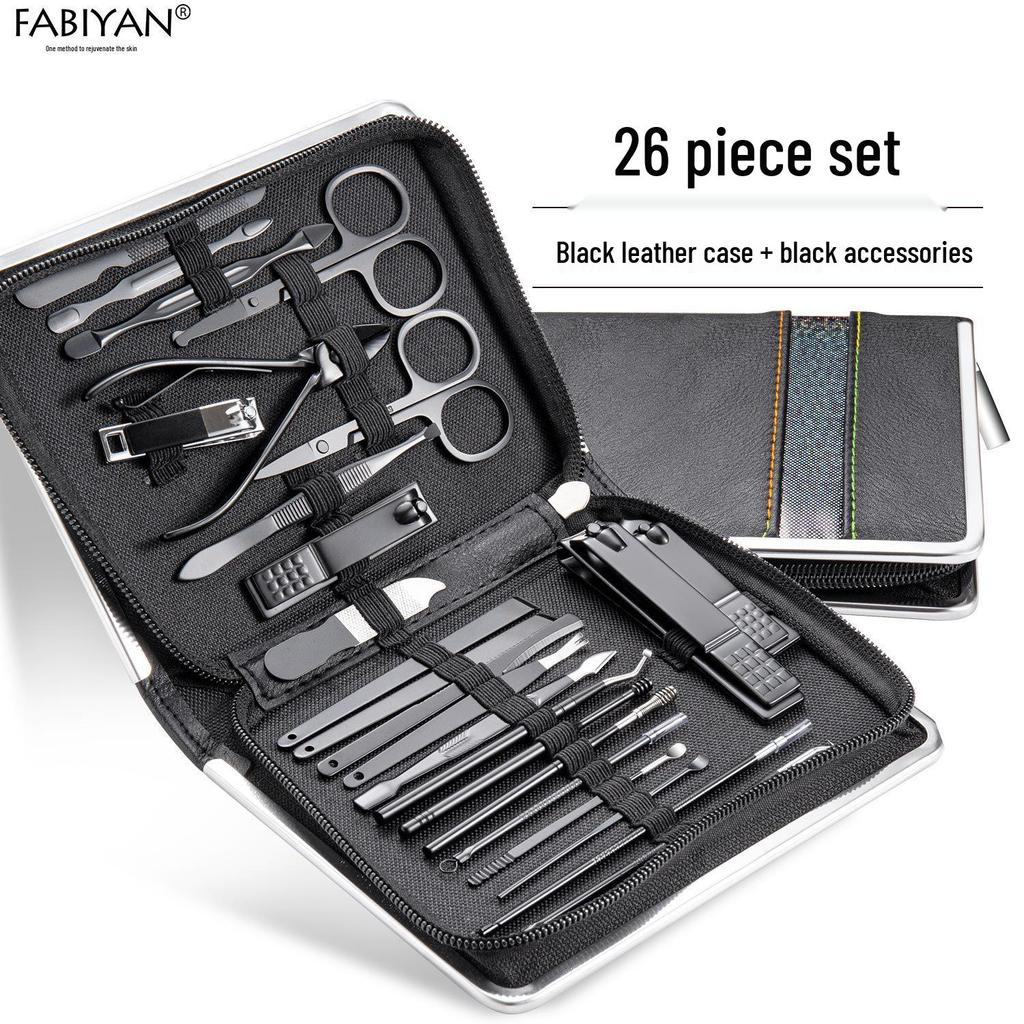 Stainless Steel Manicure Set with Nail Clippers, File, and Tools In Zipper Bag.