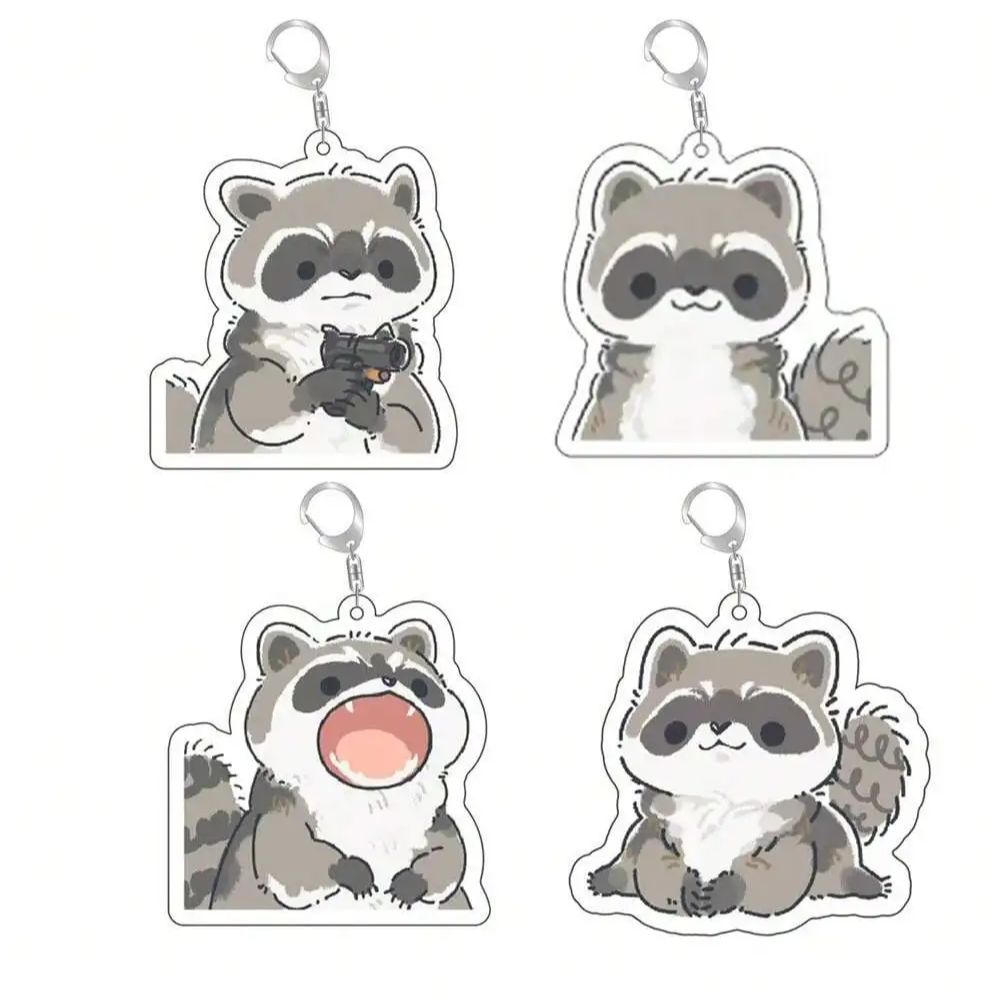 Cute Cartoon Raccoon Acrylic Keychain Pendant For Car Keys Couple Bags Student Friend Backpacks Holiday Creative Gift
