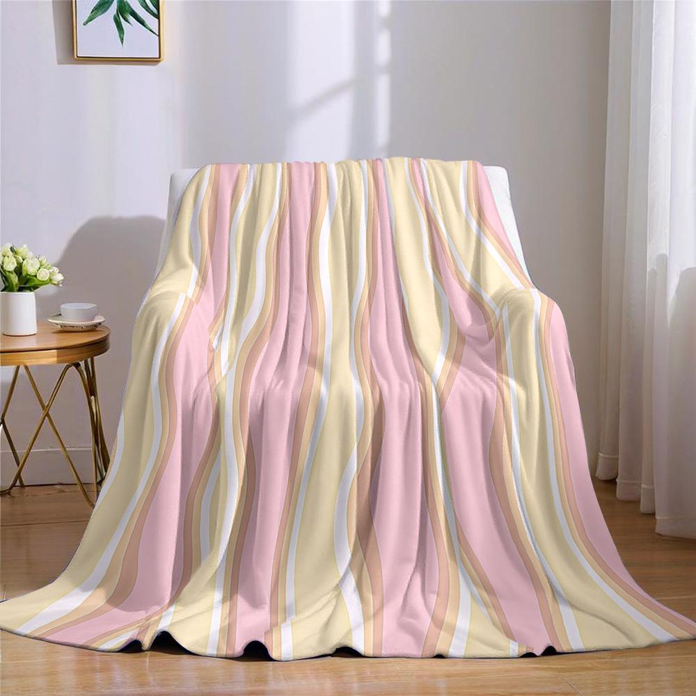Pink Pastel Wave Charm Flannel Blanket Warm Soft Halloween Christmas Couch Warm Cozy Decorative Decor Gift For All Season