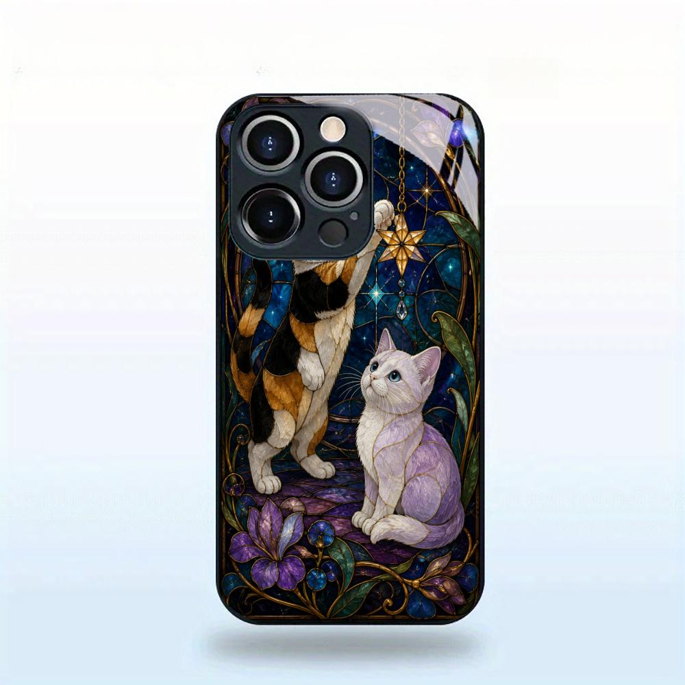 Kitten Tempered Glass Case For iPhone 17 16 Plus 15 Pro 13 14 12 Anti Scratch Raised Camera Lens Protection Cellphone Shell
