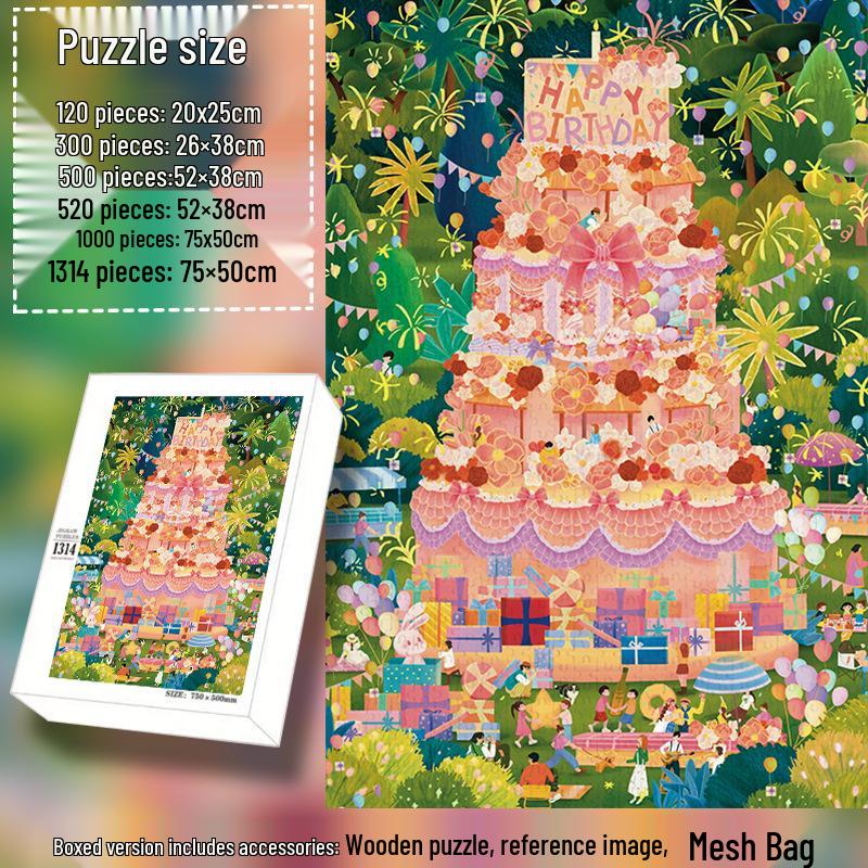 1000-Piece Wooden Birthday Party Jigsaw Puzzle - Fun Stress Relief Gift for Friends