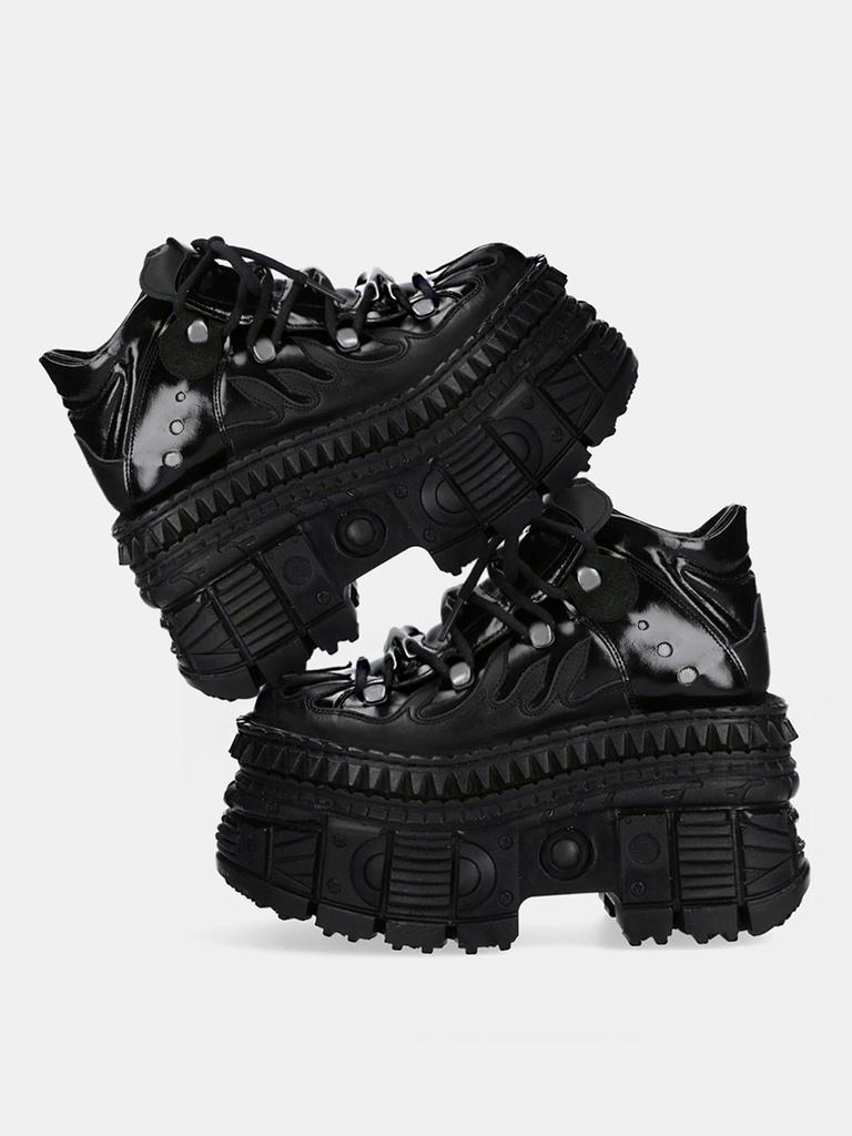 Fashion 2025 New Punk Women Platform Ankle Boots Female's Rock Round Toe Lace Up Fashion Retro Chunky Shoes Metal Decor Short Boots