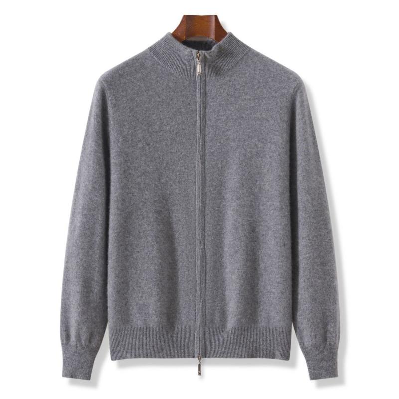 Casual Stand Collar Knitted Cardigan Men's Clothing Stylish Zipper Autumn Winter Vintage Solid Color Basic Long Sleeve Sweaters