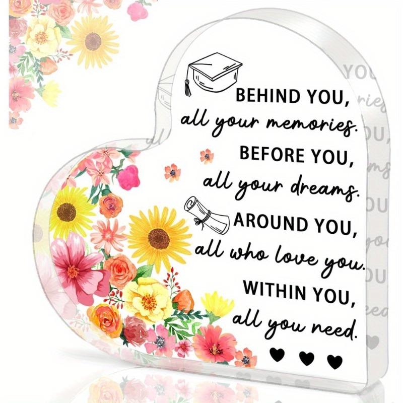 2D Flat, Heart-Shaped Acrylic Graduation Plaque, with Inspirational Quote, Suitable for Wall Decoration, Porch, Room, Villa, Accents Home, Hallway, or