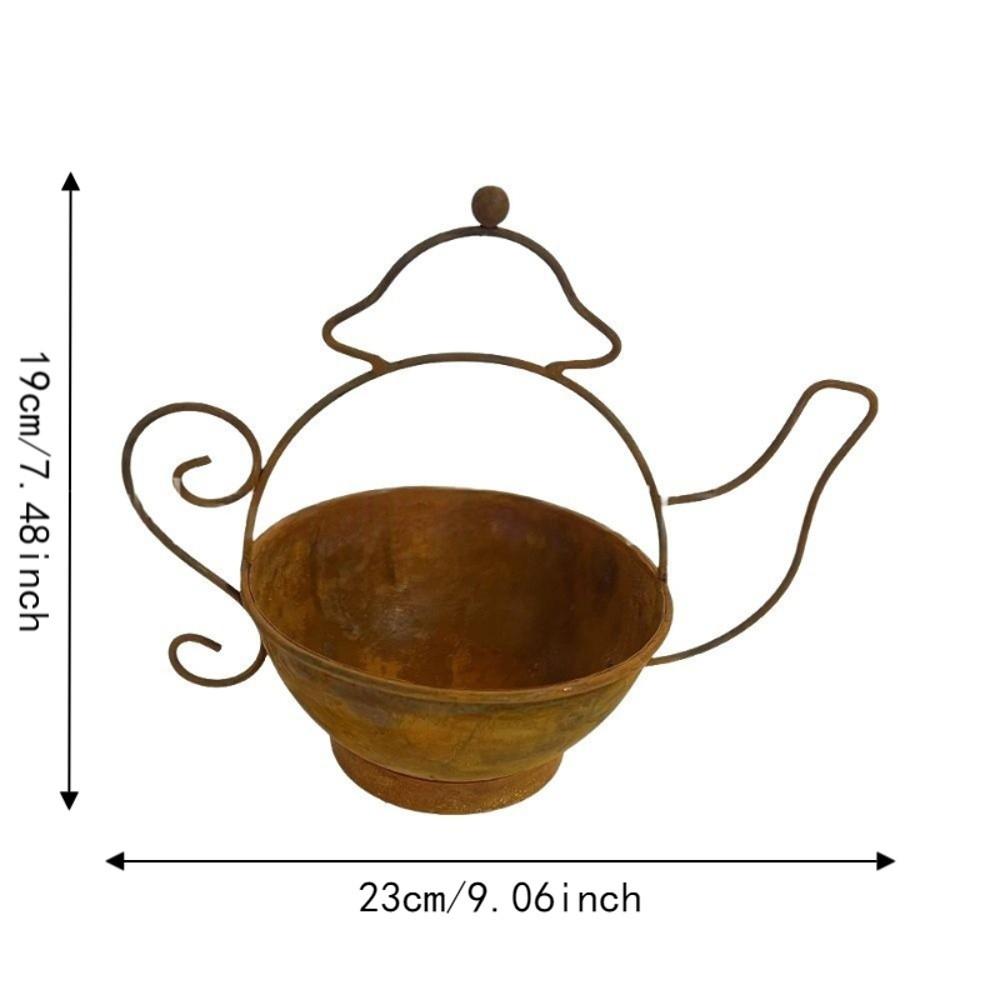 Decorative Kettle Shape Flower Pots Rust-Resistant Metal Teapot Planter Balcony