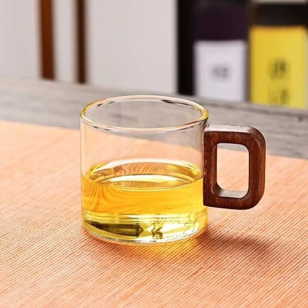 Walnut Handle Heat-resistant Glass Cup Glass Breakfast Milk Cup Espresso Cup Coffee Mug Household