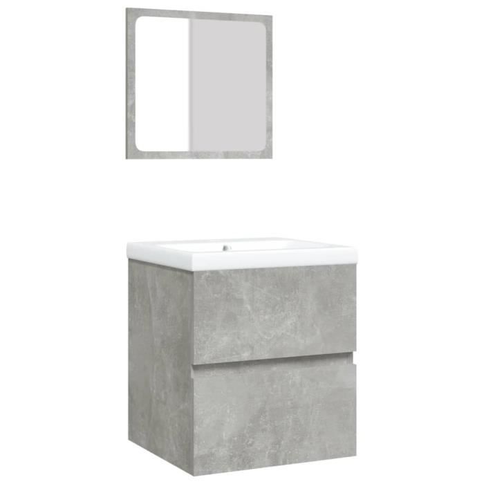3114174 vidaXL Armoire lavabo de salle de bain et bassin et miroir Gris béton