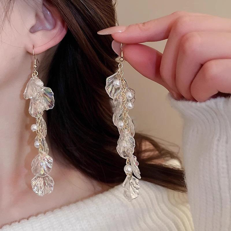 

Romantic Imitation Pearl Earrings Fashion Transparent Shell Tassel Drop Earrings for Women Girls Charm Jewelry Accessories