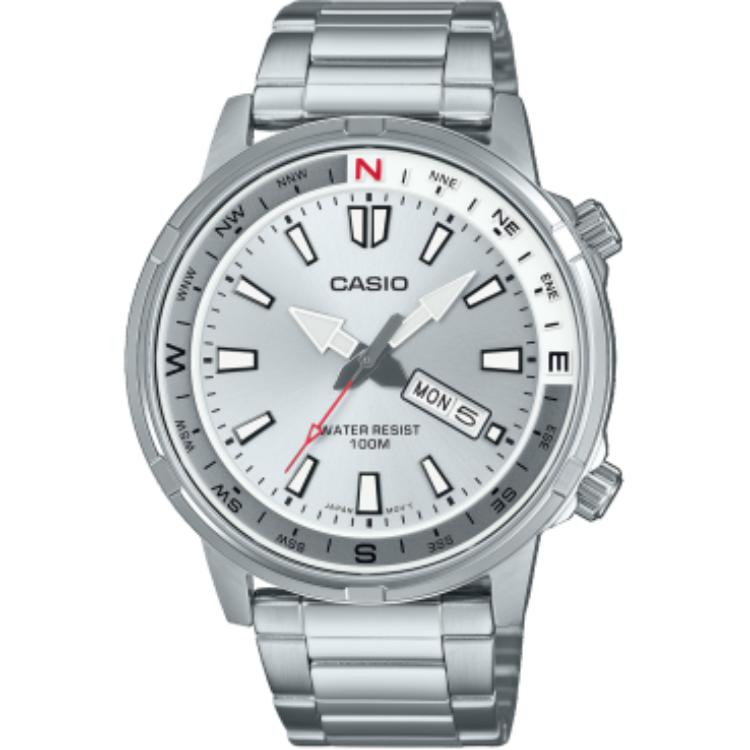CASIO Quartz Movement Stainless Steel Strap Watch Unisex Silver Dial MTD-130D-7AV Silver Dial