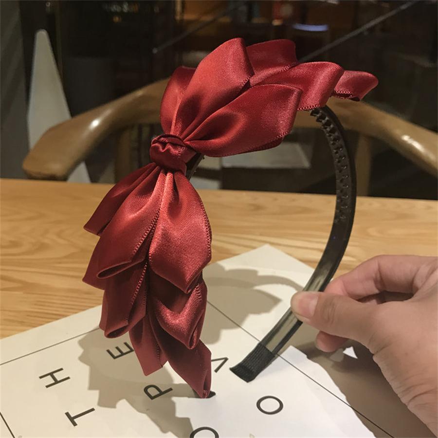 New Korean Fashion Retro Hair Accessories Women's Solid Color Bow Toothed Headband Handmade Headgear Accessories