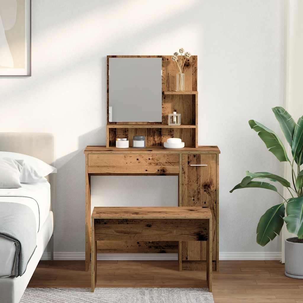 Vintage Style Makeup Table Set Wood Composite Material