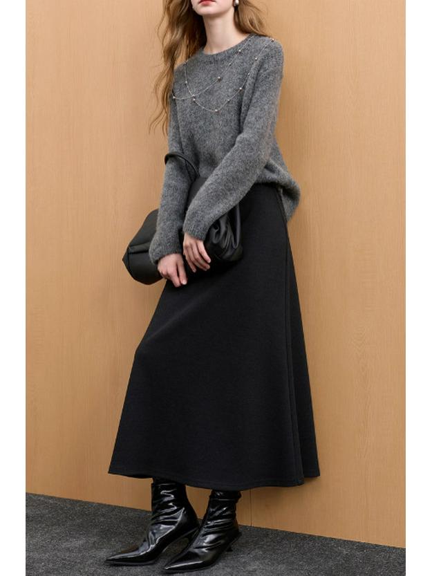 Women's 2025 Autumn/Winter Elegant Elastic Waist Long Skirt