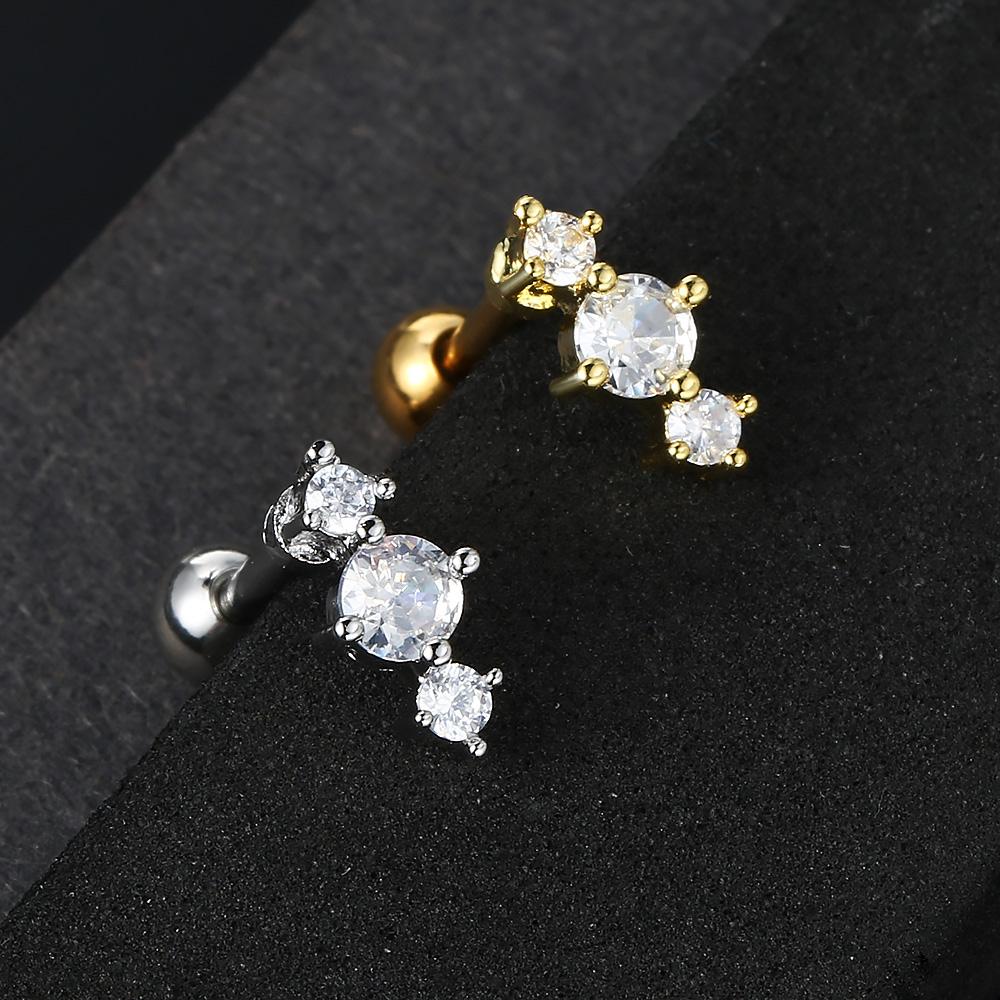 1pc Simple Gold Color Elegant Screw Stud Earring For Women Cute Ear Piercing Lobe Cartilage Accessory Mini Zircon Ear Jewelry