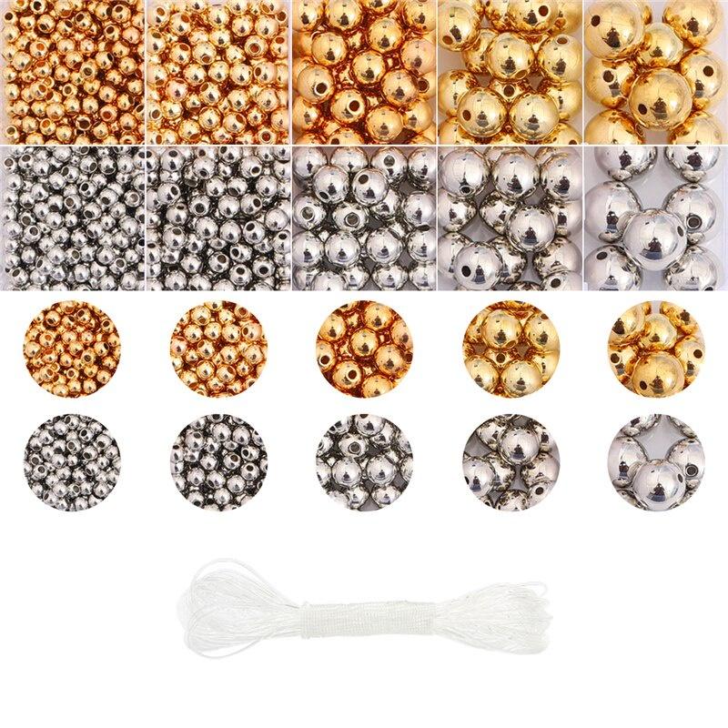 1Box 3/4/6/8/10mm Gold Metal Plated CCB Round Seed Spacer Loose Beads For Jewelry making DIY Accessories