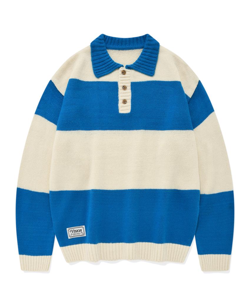 VISION STREETWEAR Vsw Washable Stripe Polo Knit Blue