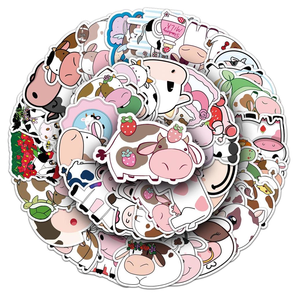 50 Cartoon Cow DIY Stickers for Scooters, Luggage, Motorcycles, Refrigerators, and Cars