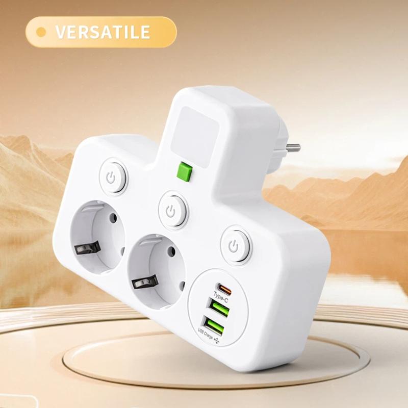 EU Wall Plug Power Strip – 2 Versions: Standard or with USB Type-C, Wall Charger for Home & Office
