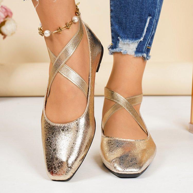 Square Toe Women‘s Low Heels New Luxury Elastic Band Shoes Elegant Loafers Comfortable Outdoor Women Single Shoes