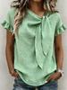 Womens Casual Solid Color Round Neck Short Sleeve Bow Knot T Shirt