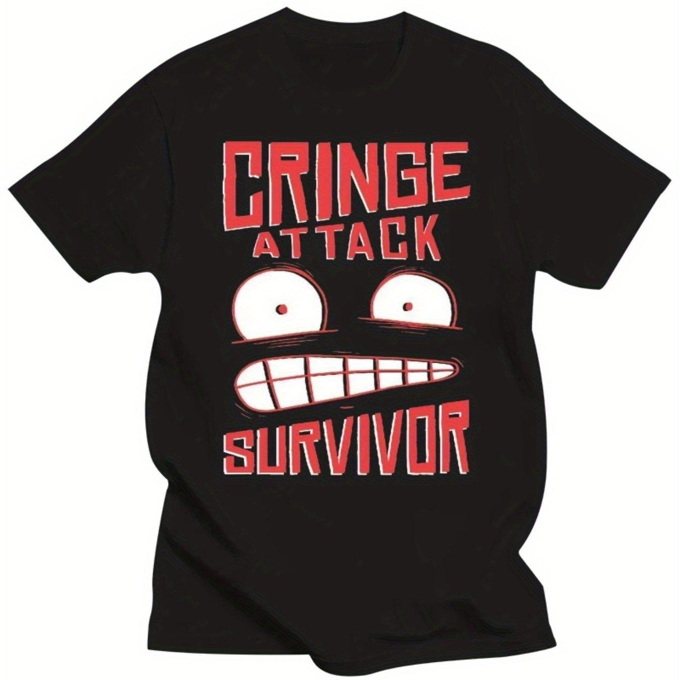 Plus Size MenS Cotton TShirt Cringe Attack Survivor Graphic Red White Design Casual Crew Neck Short Sleeve S