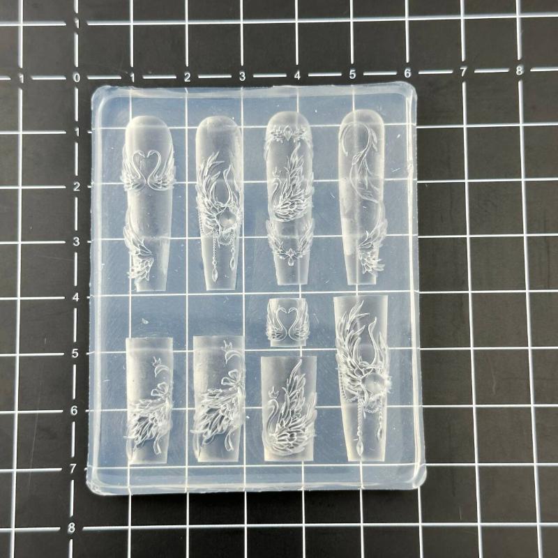 French Lace Chain Flowers 3D Acrylic Mold Swan Nail Art Decorations Diy Silicone Decorated Nail Art Templates Nails Mold Tool