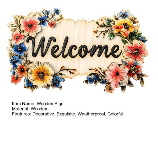 Floral Wooden Welcome Sign Front Door Sign Ornaments Flower Hanging